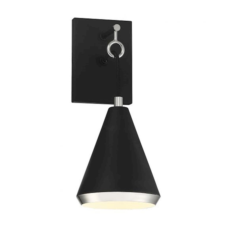 Savoy House 1-Light Wall Sconce, Matte Black/Polished Nickel