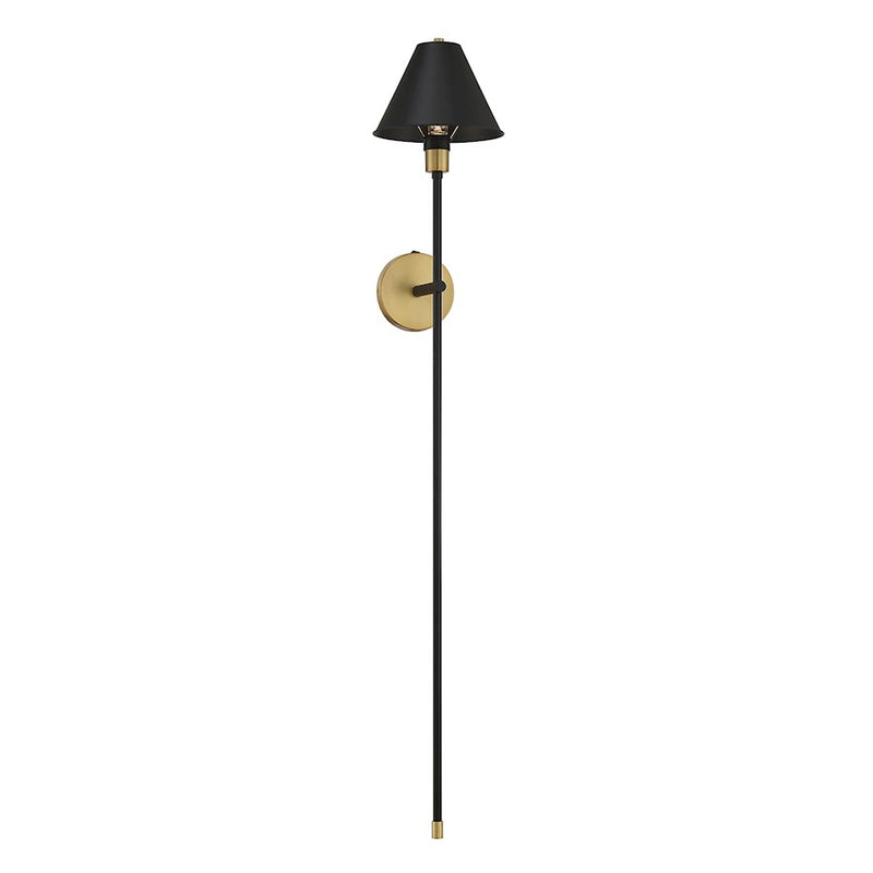 Meridian Mid-Century Modern 1 Light 50" Wall Sconce, Black/Brass