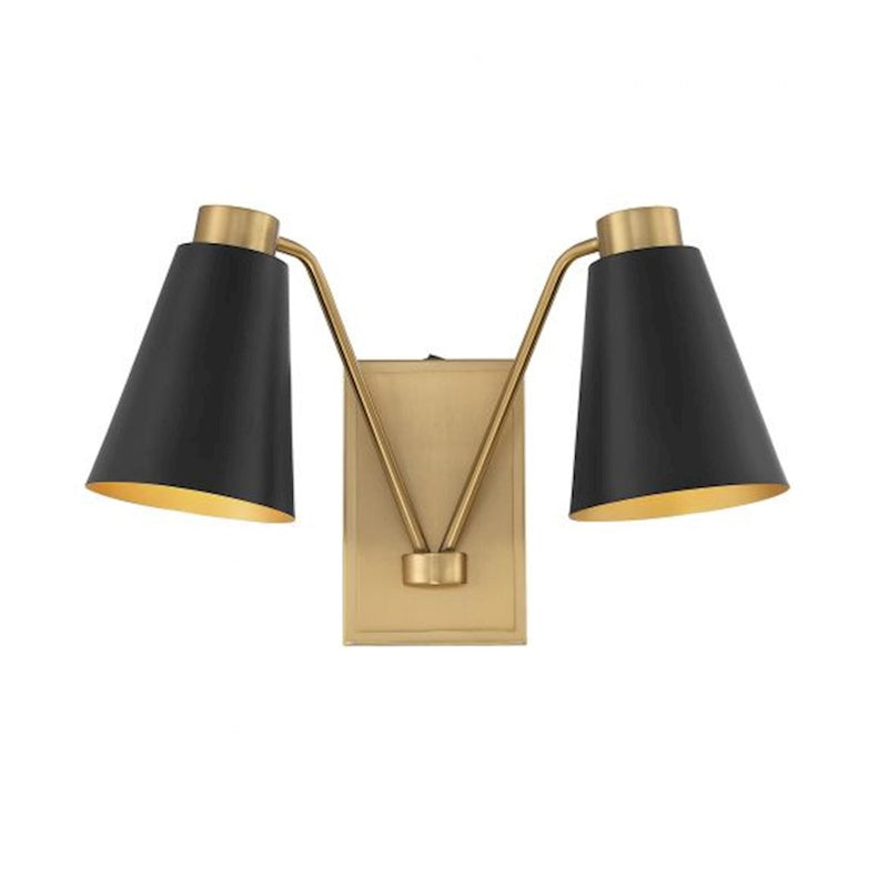 Savoy House 2-Light 11" Wall Sconce, Matte Black/Natural Brass