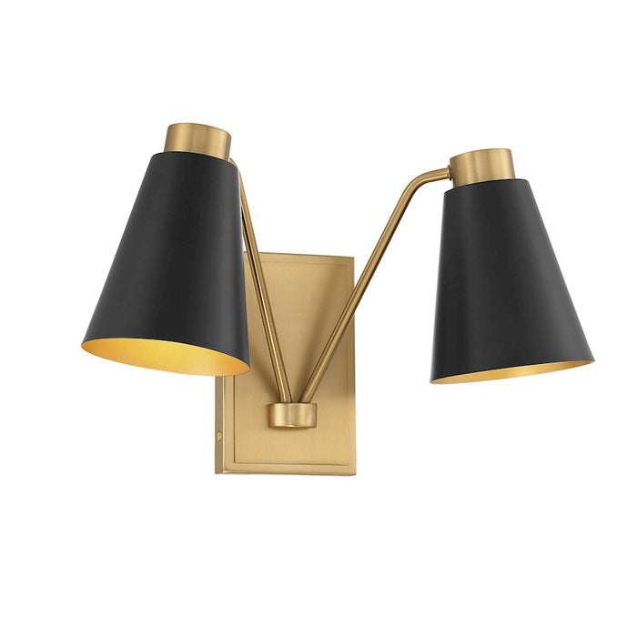 Savoy House 2-Light 11" Wall Sconce, Matte Black/Natural Brass