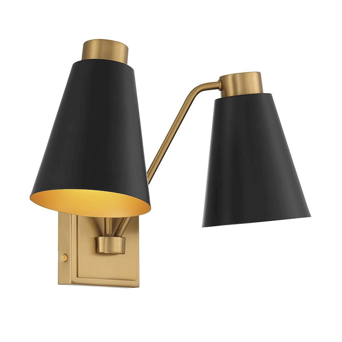 Savoy House 2-Light 11" Wall Sconce, Matte Black/Natural Brass