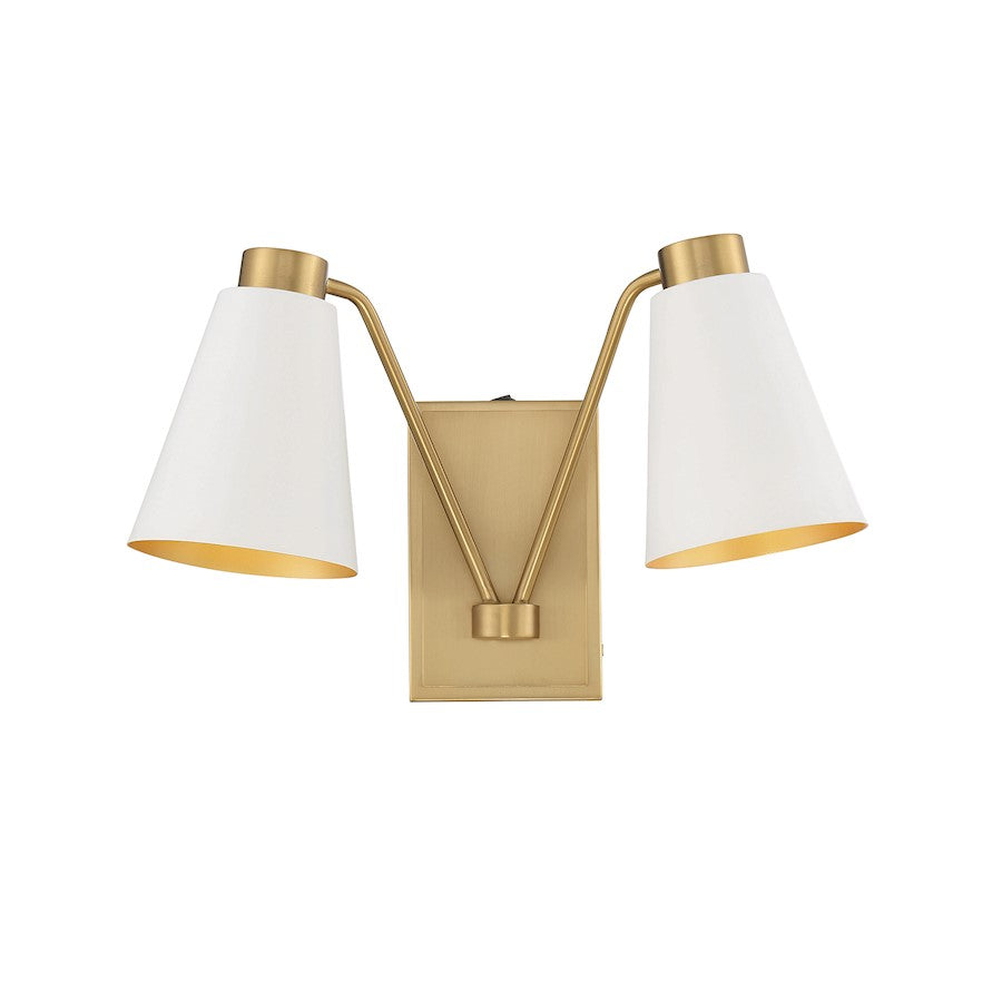 Savoy House 2-Light 11" Wall Sconce, White/Natural Brass - M90076WHNB