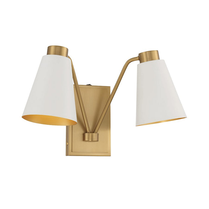 Savoy House 2-Light 11" Wall Sconce, White/Natural Brass