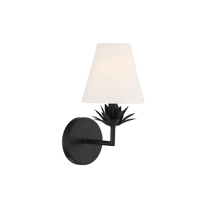 Savoy House 1-Light 12" Wall Sconce, Matte Black/White Linen