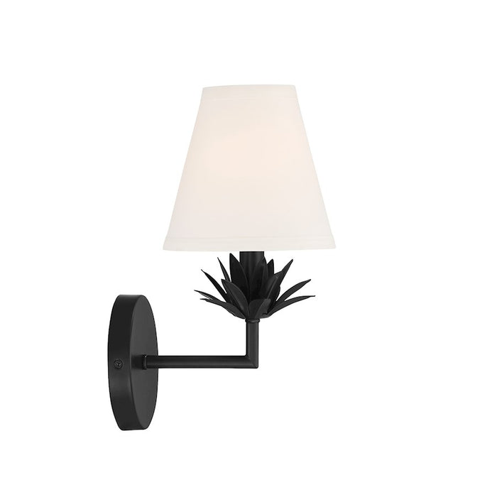 Savoy House 1-Light 12" Wall Sconce, Matte Black/White Linen