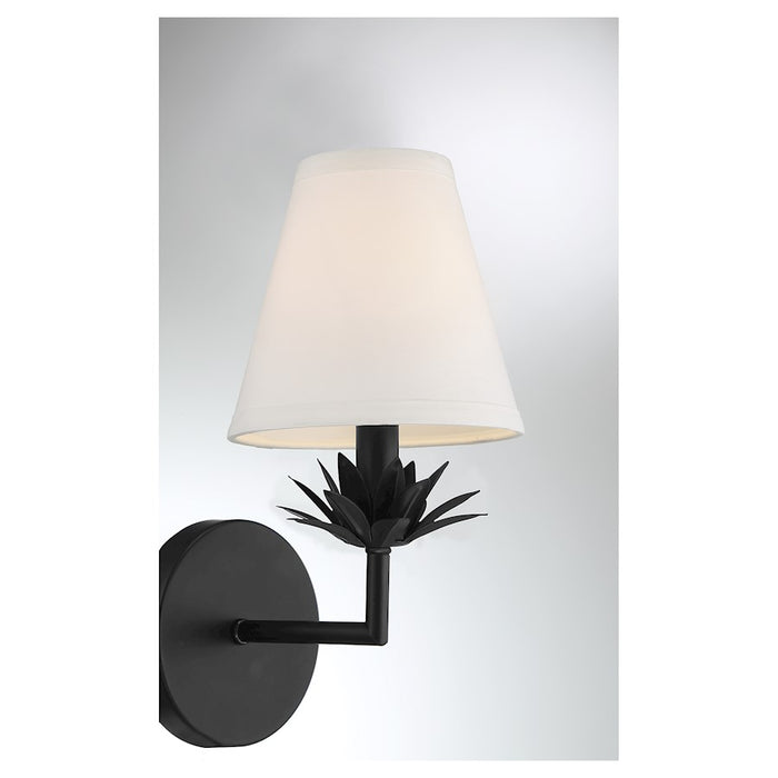 Savoy House 1-Light 12" Wall Sconce, Matte Black/White Linen