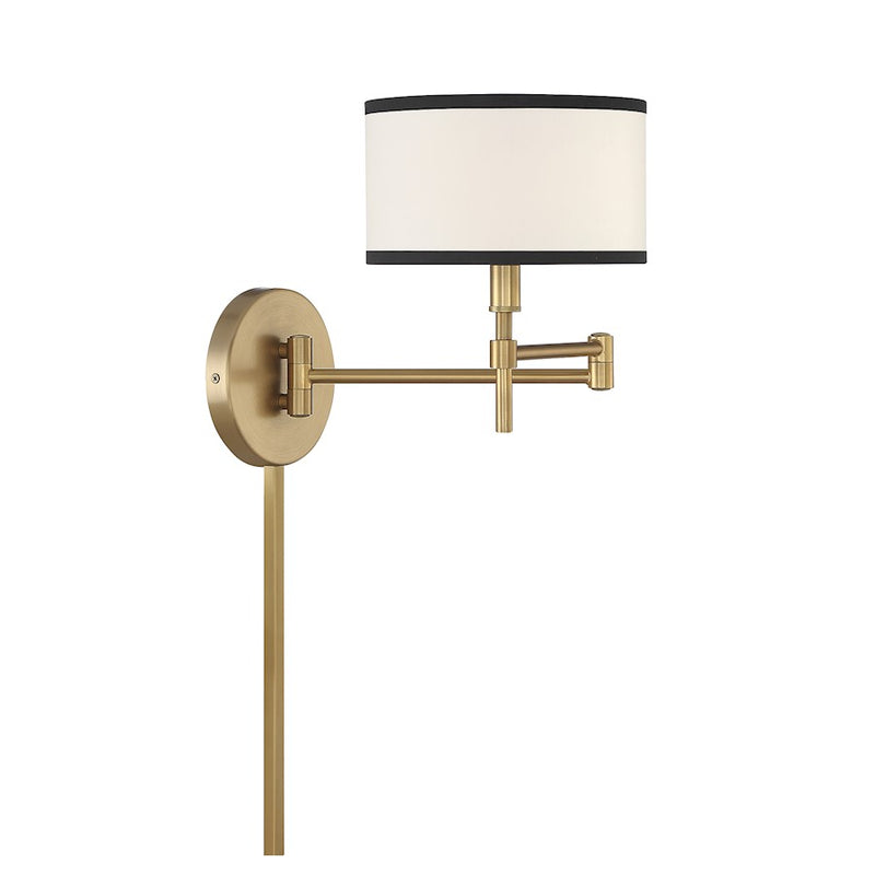 Savoy House 1-Light 8" Wall Sconce, Natural Brass/White/Black