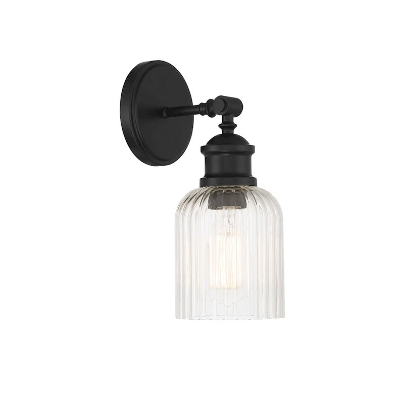 Meridian Vintage 1 Light Wall Sconce, Clear Ribbed