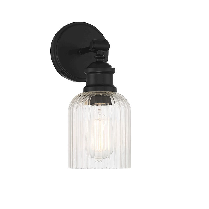 Meridian Vintage 1 Light Wall Sconce, Clear Ribbed