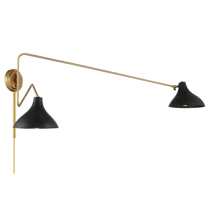 Savoy House 2-Light 21" Wall Sconce, Matte Black/Natural Brass