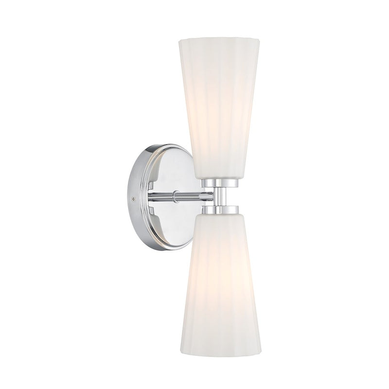 Savoy House Meridian 2Lt Wall Sconce, Chrome/White Fluted
