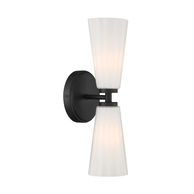 Savoy House Meridian 2Lt Wall Sconce, Black/White Fluted