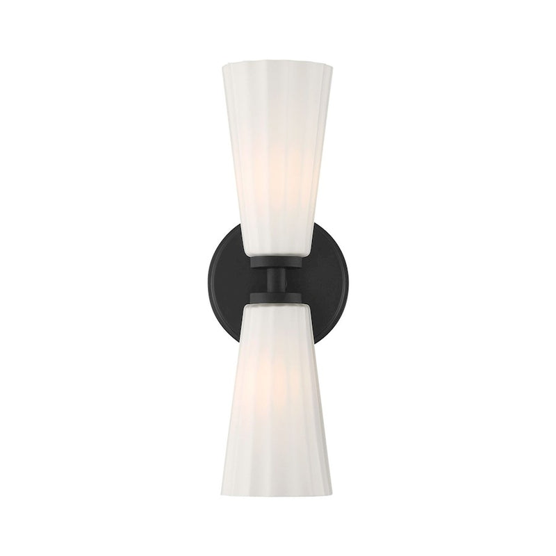 Savoy House Meridian 2Lt Wall Sconce, Black/White Fluted