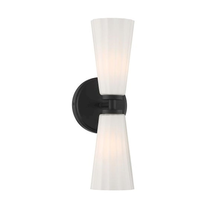 Savoy House Meridian 2Lt Wall Sconce, Black/White Fluted