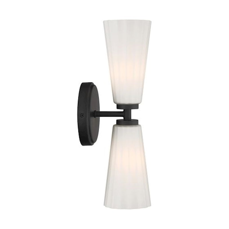Savoy House Meridian 2Lt Wall Sconce, Black/White Fluted