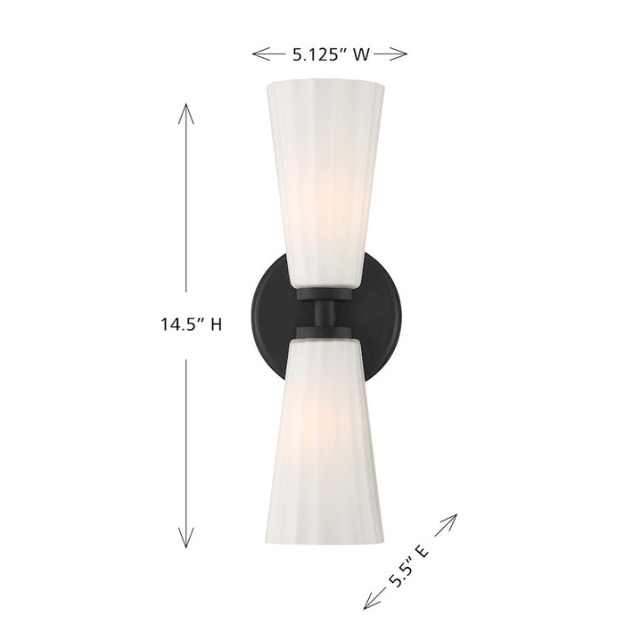 Savoy House Meridian 2Lt Wall Sconce, Black/White Fluted