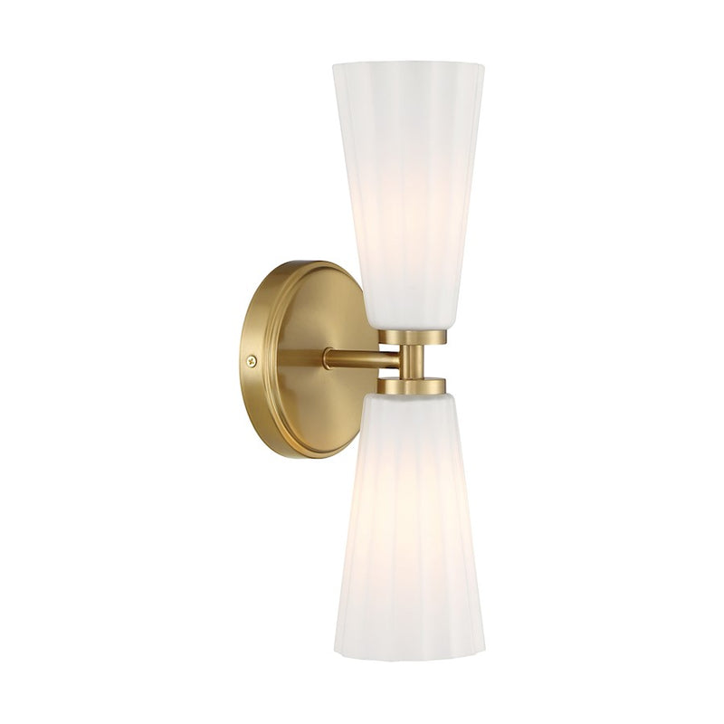 Savoy House Meridian 2Lt Wall Sconce, Natural Brass/White Fluted