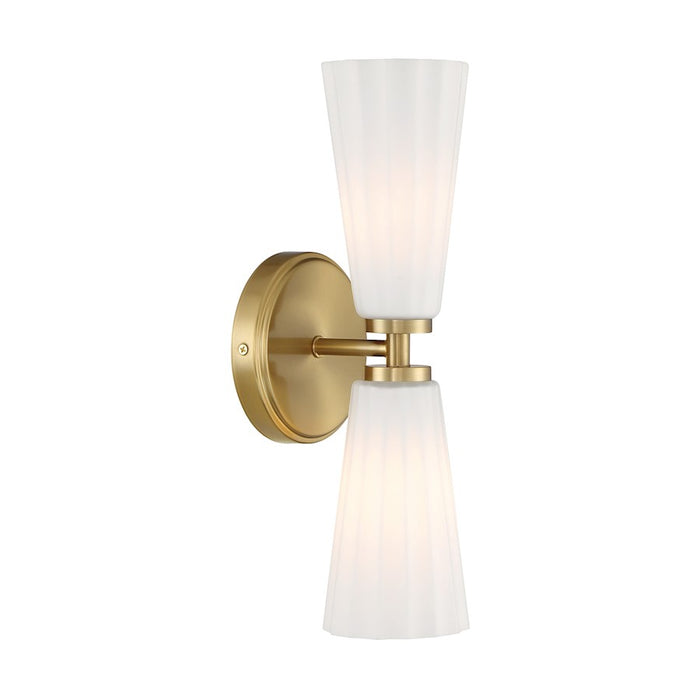 Savoy House Meridian 2Lt Wall Sconce, Natural Brass/White Fluted - M90109NB