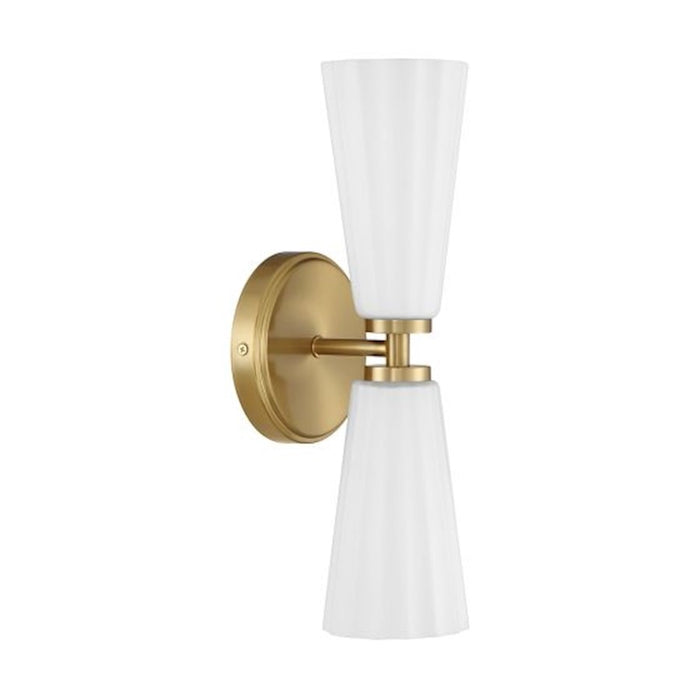 Savoy House Meridian 2Lt Wall Sconce, Natural Brass/White Fluted