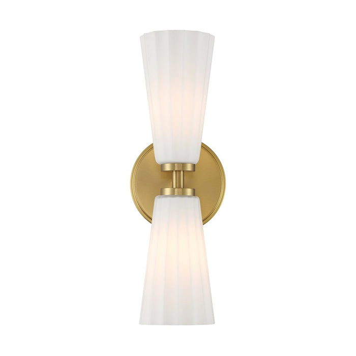 Savoy House Meridian 2Lt Wall Sconce, Natural Brass/White Fluted