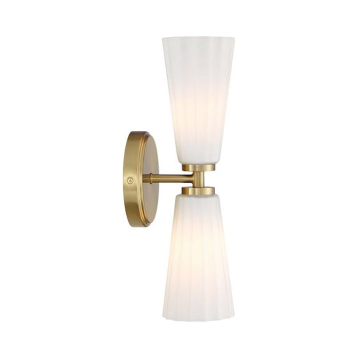 Savoy House Meridian 2Lt Wall Sconce, Natural Brass/White Fluted