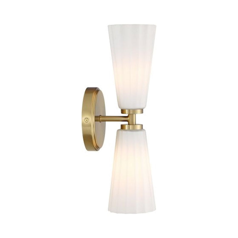 Savoy House Meridian 2Lt Wall Sconce, Natural Brass/White Fluted