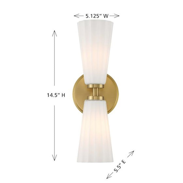 Savoy House Meridian 2Lt Wall Sconce, Natural Brass/White Fluted