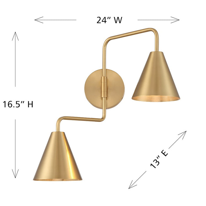 Savoy House Meridian 2Lt Adjustable Wall Sconce, Natural Brass