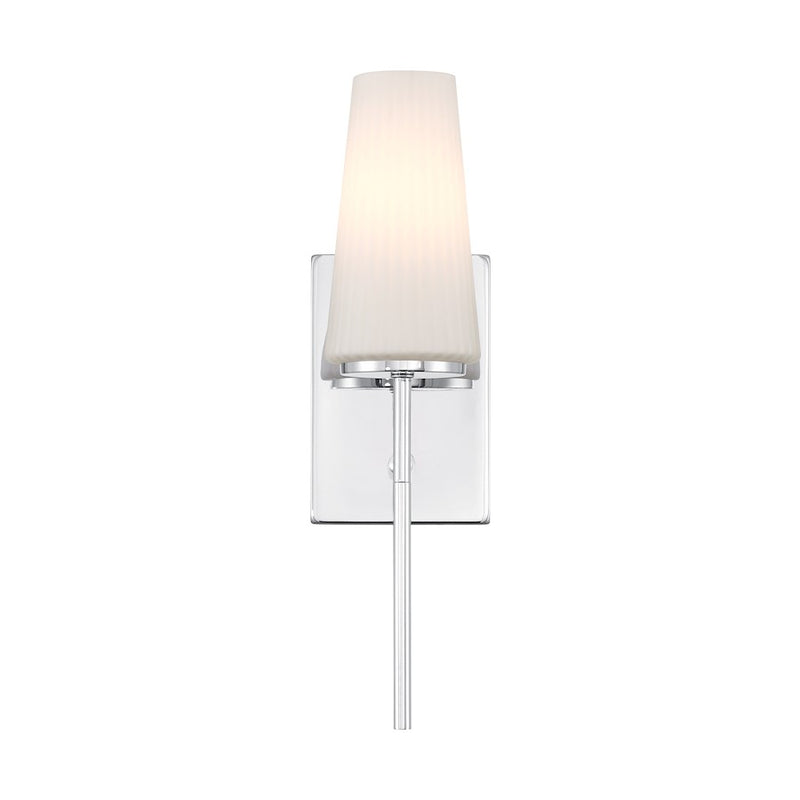 Savoy House Meridian 1Lt Wall Sconce, Chrome/Fluted White Opal