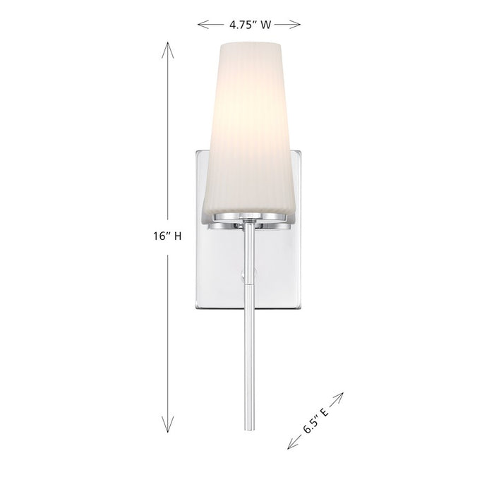 Savoy House Meridian 1Lt Wall Sconce, Chrome/Fluted White Opal