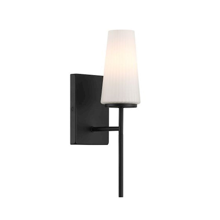 Savoy House Meridian 1Lt Wall Sconce, Black/Fluted White Opal - M90115MBK