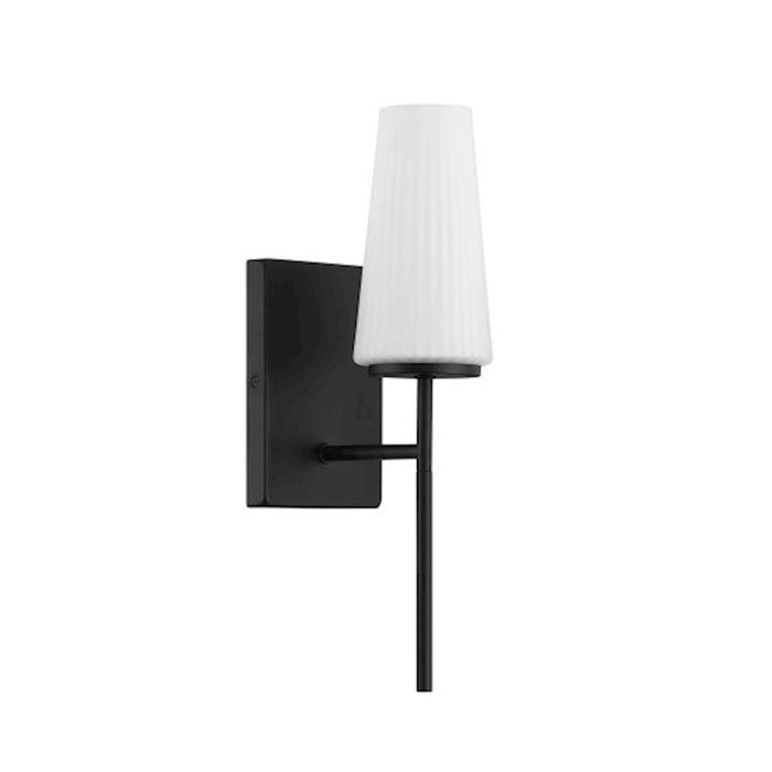 Savoy House Meridian 1Lt Wall Sconce, Black/Fluted White Opal