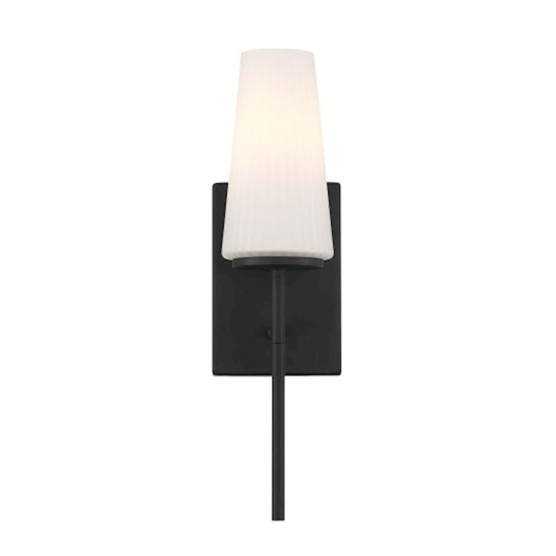 Savoy House Meridian 1Lt Wall Sconce, Black/Fluted White Opal