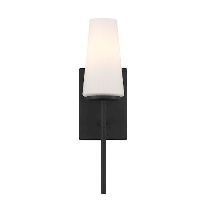 Savoy House Meridian 1Lt Wall Sconce, Black/Fluted White Opal