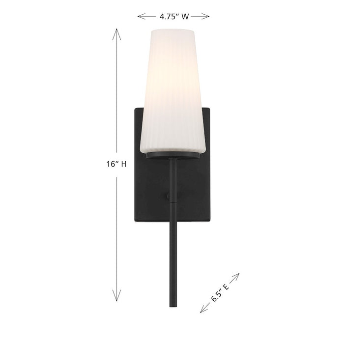 Savoy House Meridian 1Lt Wall Sconce, Black/Fluted White Opal