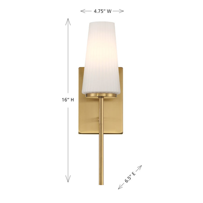 Savoy House Meridian 1Lt Wall Sconce, Natural Brass/Fluted White Opal