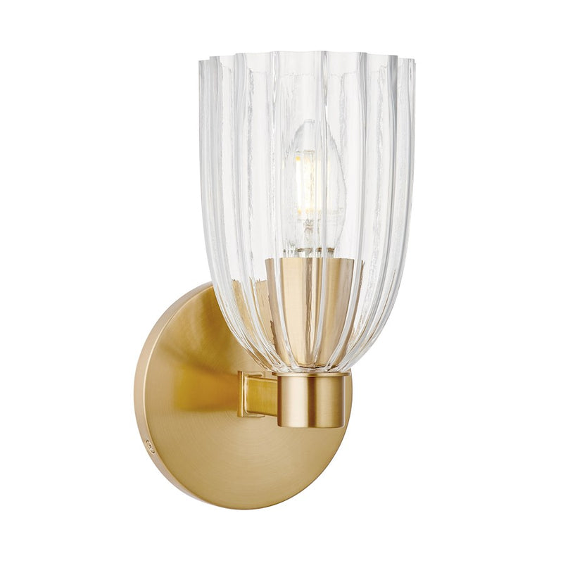Savoy House Meridian 1Lt Wall Sconce, Natural Brass/Clear Pleated