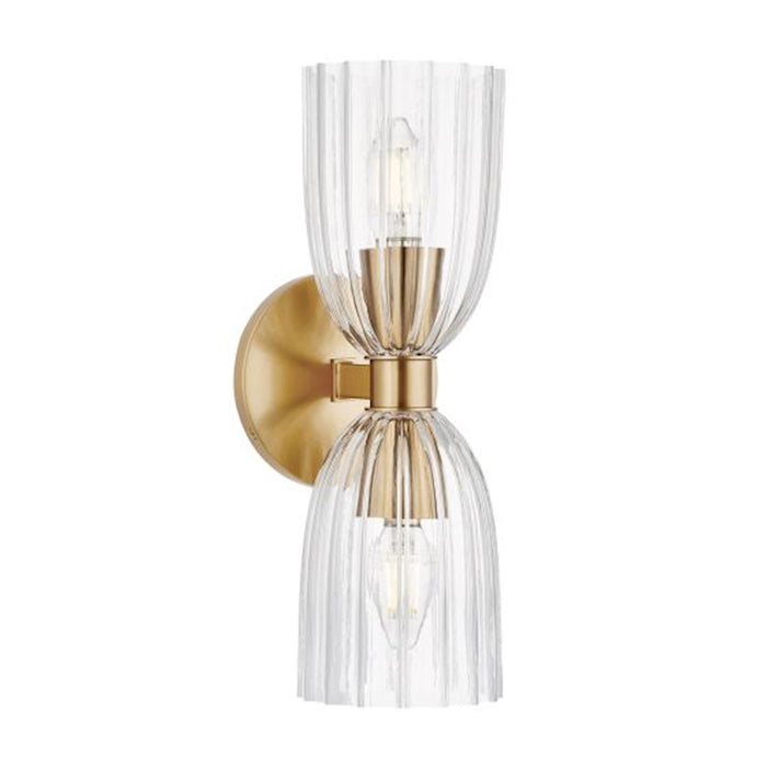 Savoy House Meridian 2Lt Wall Sconce, Natural Brass/Clear Pleated - M90121NB