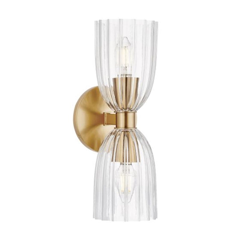 Savoy House Meridian 2Lt Wall Sconce, Natural Brass/Clear Pleated