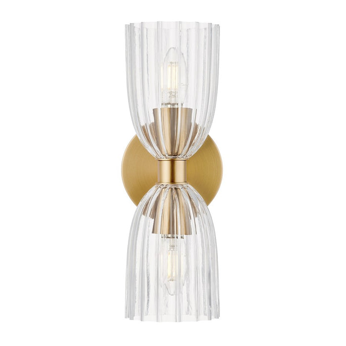 Savoy House Meridian 2Lt Wall Sconce, Natural Brass/Clear Pleated