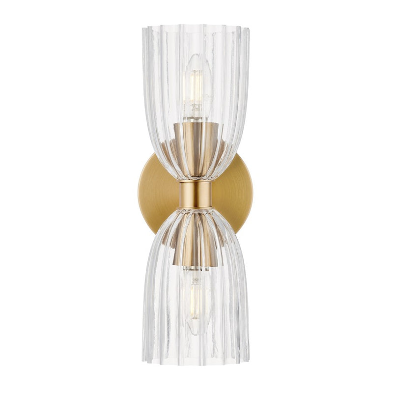 Savoy House Meridian 2Lt Wall Sconce, Natural Brass/Clear Pleated