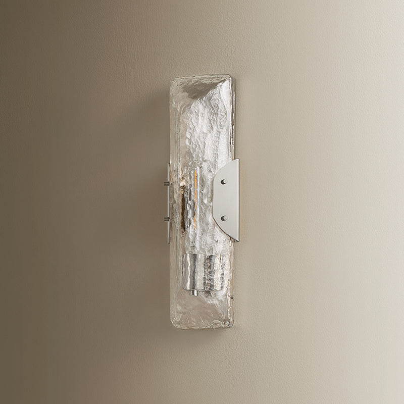 Troy Lighting Nordic 1Lt Wall Sconce, Polished Nickel/Clear Seeded