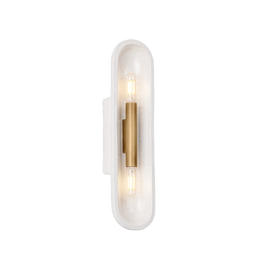 Troy Lighting Lane 2Lt Wall Sconce, Brass/Ceramic White Crackle - B1617-PBR-CLC