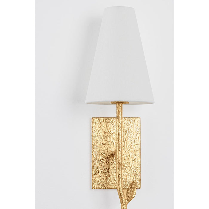 Troy Lighting Elwyn 1 Light Wall Sconce, Gold Leaf/Off White Linen