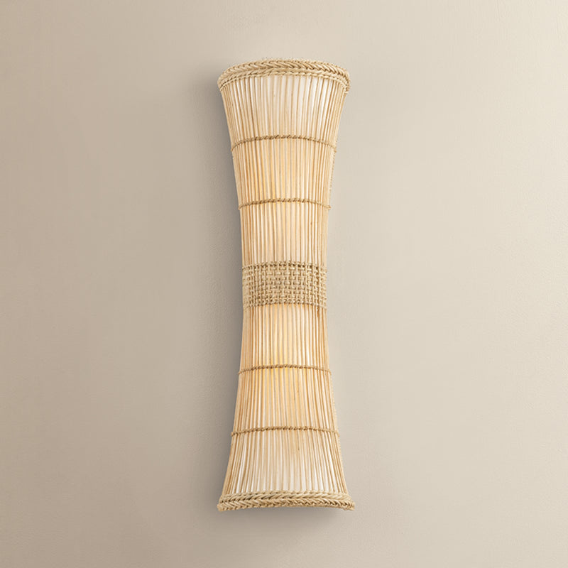 Troy Lighting Zander 2Lt Wall Sconce, Soft Wht/Rattan/Off Wht Linnen
