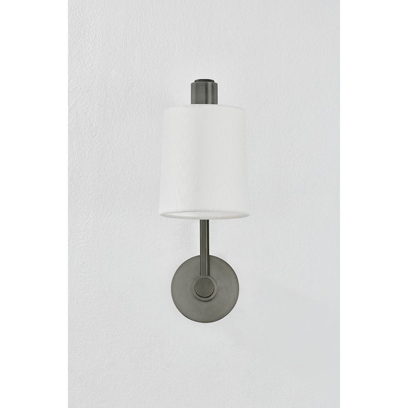 Troy Lighting Rigby 1 Light Wall Sconce, Pewter/Off White Linen