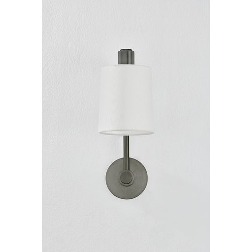 Troy Lighting Rigby 1 Light Wall Sconce, Pewter/Off White Linen