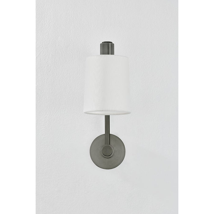 Troy Lighting Rigby 1 Light Wall Sconce, Pewter/Off White Linen