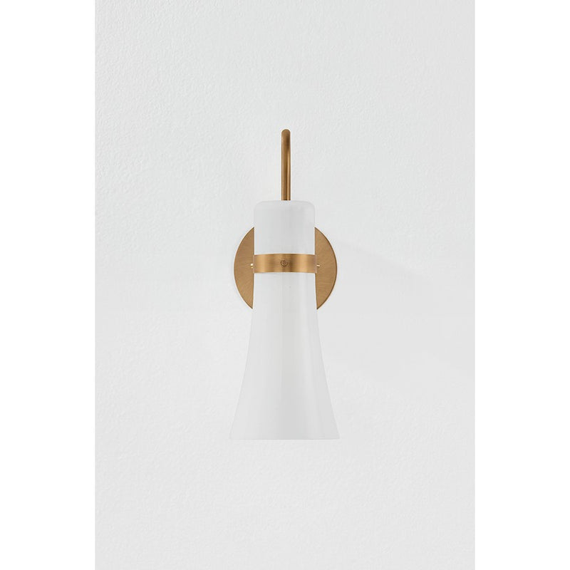 Troy Lighting Maple 1 Light Wall Sconce, Patina Brass/Seeded Opal