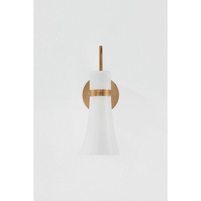 Troy Lighting Maple 1 Light Wall Sconce, Patina Brass/Seeded Opal